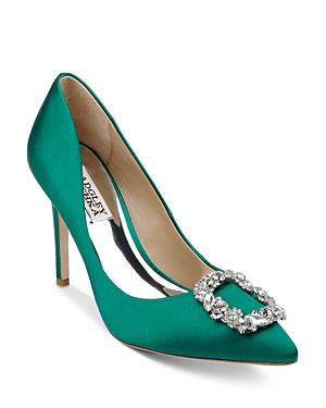 Badgley Mischka Women's Cher Crystal Buckle Pumps In Emerald Satin