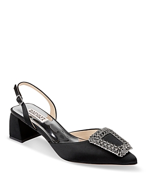 Shop Badgley Mischka Women's Emmie Embellished Slip On Embellished Slingback Pumps In Black Satin