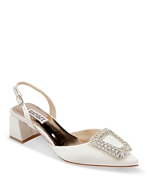 Badgley Mischka Emmie Slingback Pointed Toe Pump In Ivory Satin