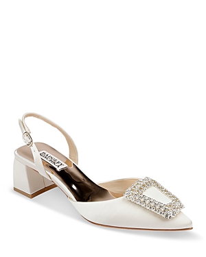 Shop Badgley Mischka Women's Emmie Embellished Slip On Embellished Slingback Pumps In Ivory Satin