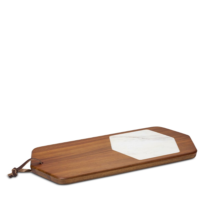 Nambe Chevron Cutting Board In Acacia Wood And Marble In Brown