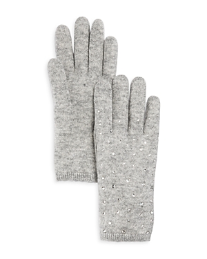 Carolyn Rowan Accessories Cashmere & Crystal Knit Gloves In Light Heather