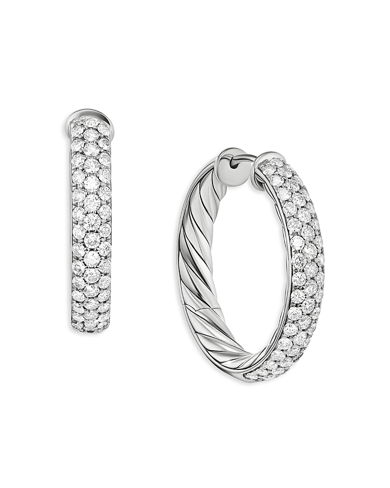 David Yurman Sculpted Cable Hoop Earrings in Sterling Silver with Pave Diamonds