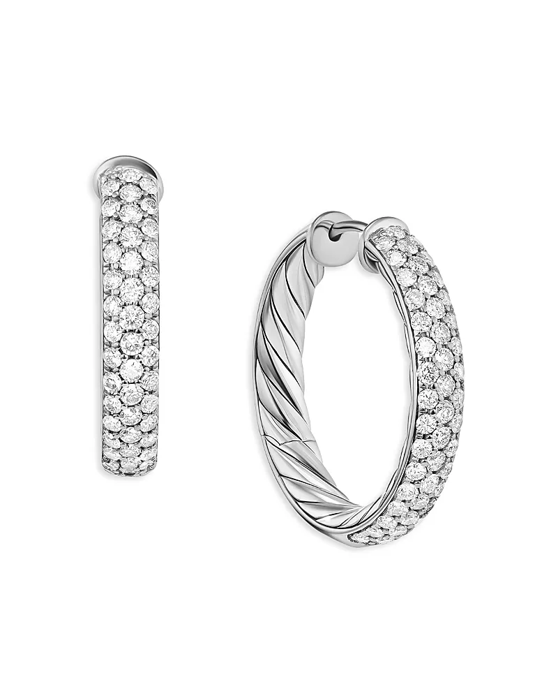David Yurman Sculpted Cable Hoop Earrings in Sterling Silver with Pave Diamonds
