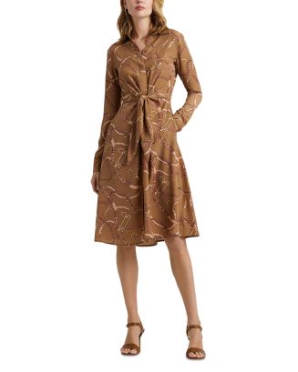 Ralph Lauren Women's Heathered Tie Waist Midi Dress Brown Size 0