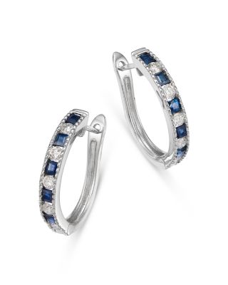 Bloomingdale's Fine Collection - Blue Sapphire & Diamond Small Hoop Earrings in 14K White Gold