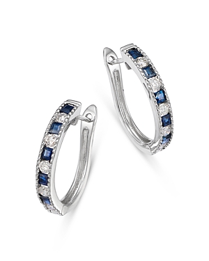 Bloomingdale's Blue Sapphire & Diamond Small Hoop Earrings In 14k White Gold In Blue/white