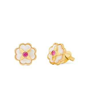 Kate Spade New York Heritage Bloom Cubic Zirconia & Mother Of Pearl Flower Stud Earrings In Gold Ton In Pink/white