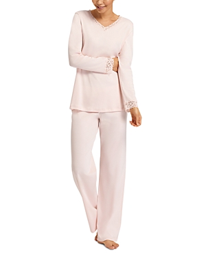 Shop Hanro Moments Cotton Lace Trim Pajamas Set In Crystal Pink