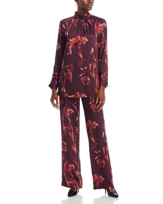 Floral Straight Leg Crepe Pants