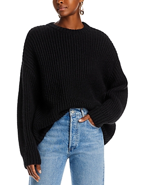 Shop Anine Bing Sydney Wool Crewneck Sweater In Black