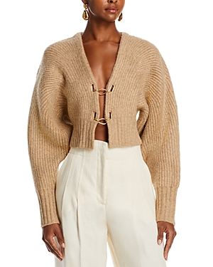 Cult Gaia Casella Ribbed-knit Cropped Cardigan In Champagne Melange