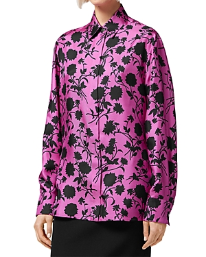 Versace Floral Silhouette-print Silk Twill Collared Shirt In Waterlilly/black