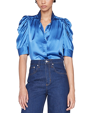 Shop Frame Gillian Cotton Shirt In Slate Blue