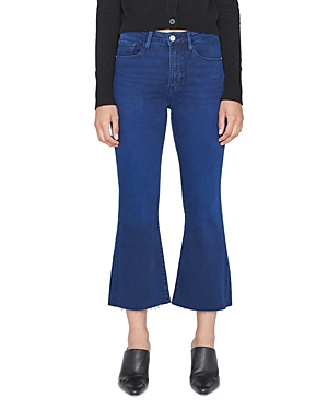 Frame High Rise Cropped Flare Leg Raw Edge Jeans in Fiona