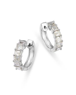 Bloomingdale's Fine Collection - Diamond Emerald Cut Diamond Huggie Earrings in 18K White Gold, 1.0 tcw