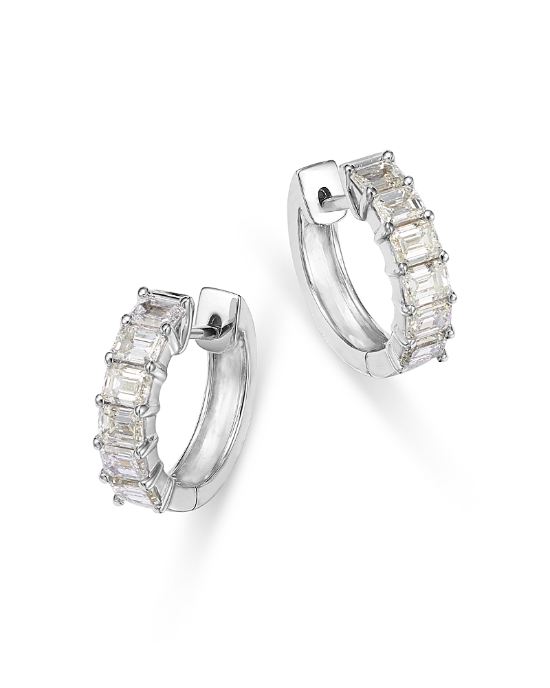 Bloomingdale's Fine Collection Diamond Emerald Cut Diamond Huggie Earrings in 18K White Gold, 1.0 tcw