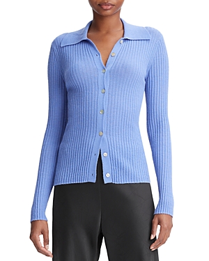 Vince Ribbed Button Front Cardigan In Wave Quart