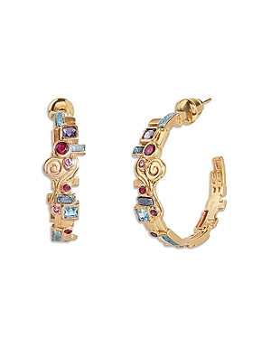 Gurhan 18-22k Yellow Gold Embrace Multi Gemstone Klimt Medium Hoop Earrings In Multi/gold