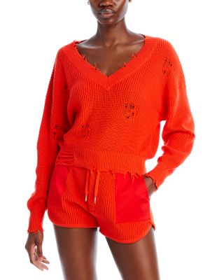 SER.O.YA - Syd Distressed Cotton V Neck Sweater