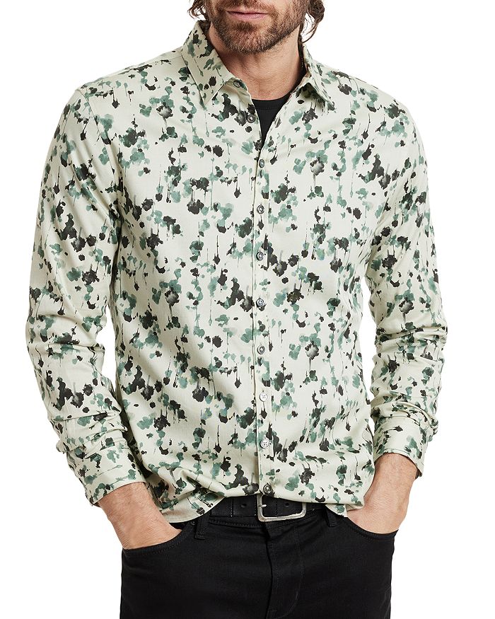 John Varvatos - Bucks Cotton Blend Sheer Multi Button Floral Slim Fit Button Down Shirt