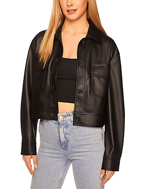 Shop Susana Monaco Susana Moncao Cropped Faux Leather Jacket In Black