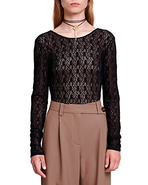 Maje Maiserane Lace Bodysuit In Black