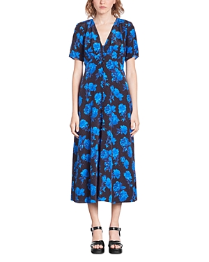 Shop The Kooples Dots And Roses Midi Dress In Black/ Blue