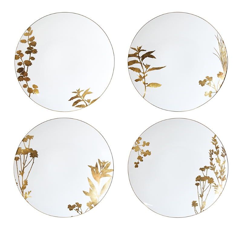 Bernardaud Vegetal Or Assorted Dinner Plates, Set Of 4 In White/gold