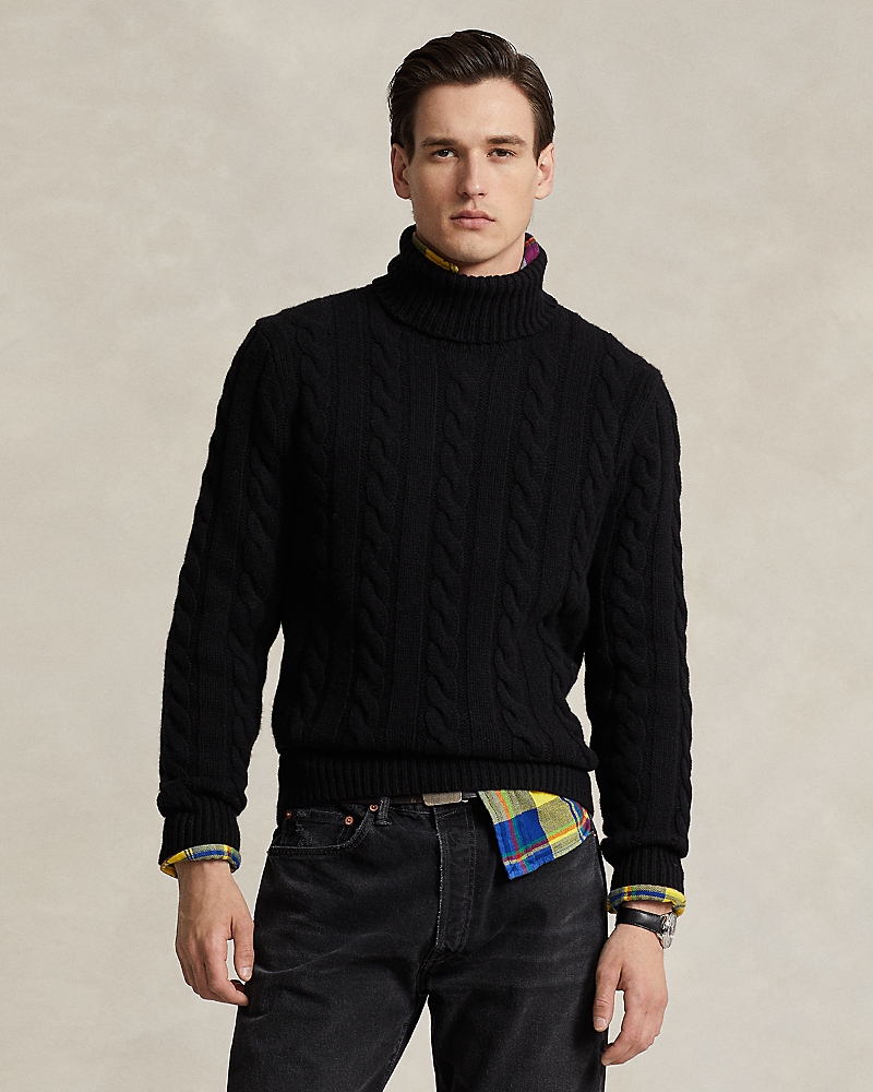 Polo Ralph Lauren Cable Knit Wool Cashmere Turtleneck Sweater