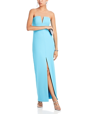 Shop Bcbgmaxazria Strapless Crepe Gown - 100% Exclusive In Blue