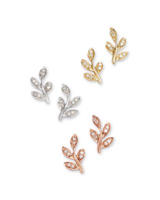 Diamond Leaf Stud Earring Collection in 14K Gold, .10 tcw
