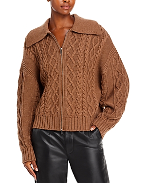 Proenza Schouler White Label Relaxed Chunky Cable Zip Sweater In Dark Camel