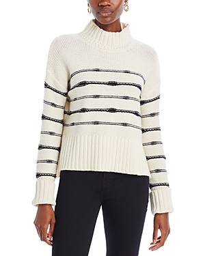 Shop Veronica Beard Viori Striped Turtleneck Sweater In White/black