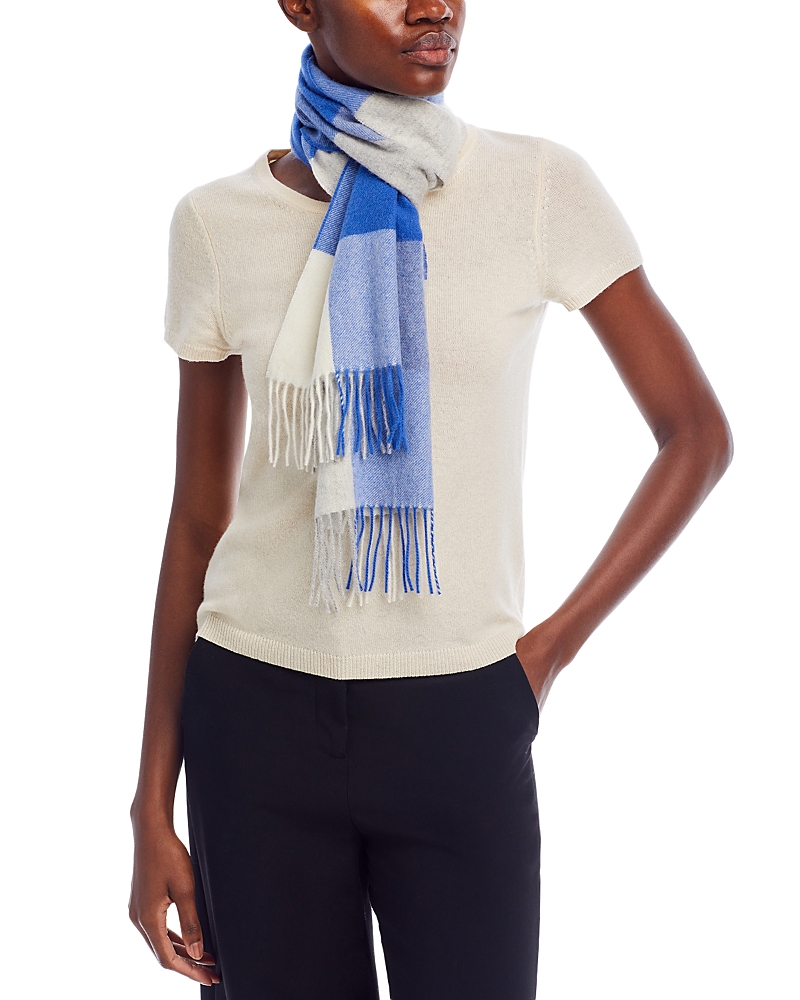 C By Bloomingdale's Cashmere Check Cashmere Scarf - Exclusive In Blue/cream