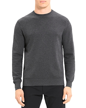 Shop Theory Datter Stretch Textured Crewneck Sweater In Dark Gray Melange