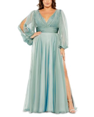  Plus Puff Sleeve Embellished A Line  Gown