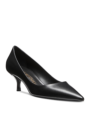 Stuart Weitzman Stuart Pointed Toe Kitten Heel Pumps In Black Smooth