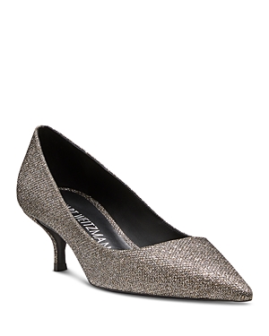 Stuart Weitzman Stuart Pointed Toe Kitten Heel Pumps In New Pyrite