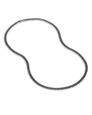 Men's Curb Chain Necklace in Sterling Silver with Black Diamonds, 6mm