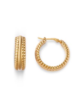 Polished Rope Edged Huggie Hoop Earrings in 14K Yellow Gold