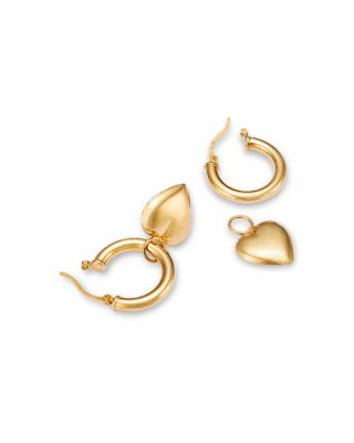 Polished Heart Dangle Hoop Earrings in 14K Yellow Gold