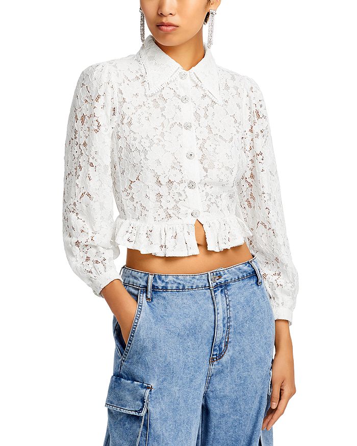 AQUA Floral Lace Collared Shirt - 100% Exclusive | Bloomingdale's