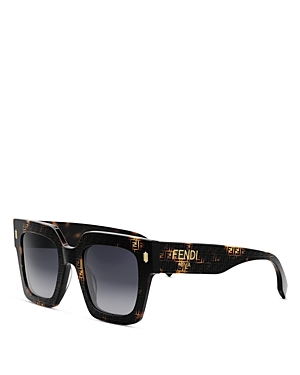 Shop Fendi Roma Square Sunglasses, 50mm In Havana/gray Gradient