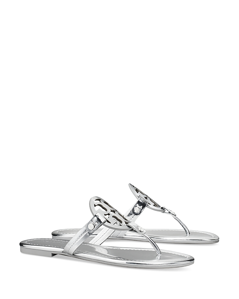 Tory Burch Miller Soft Leather Thong Sandals In Argento