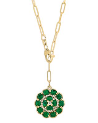 Emerald & Diamond Medallion Pendant Necklace in 14K Yellow Gold, 18"