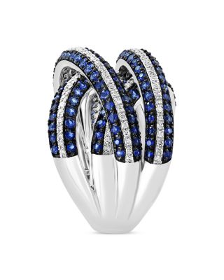 Blue Sapphire & Diamond Crossover Ring in 14K White Gold