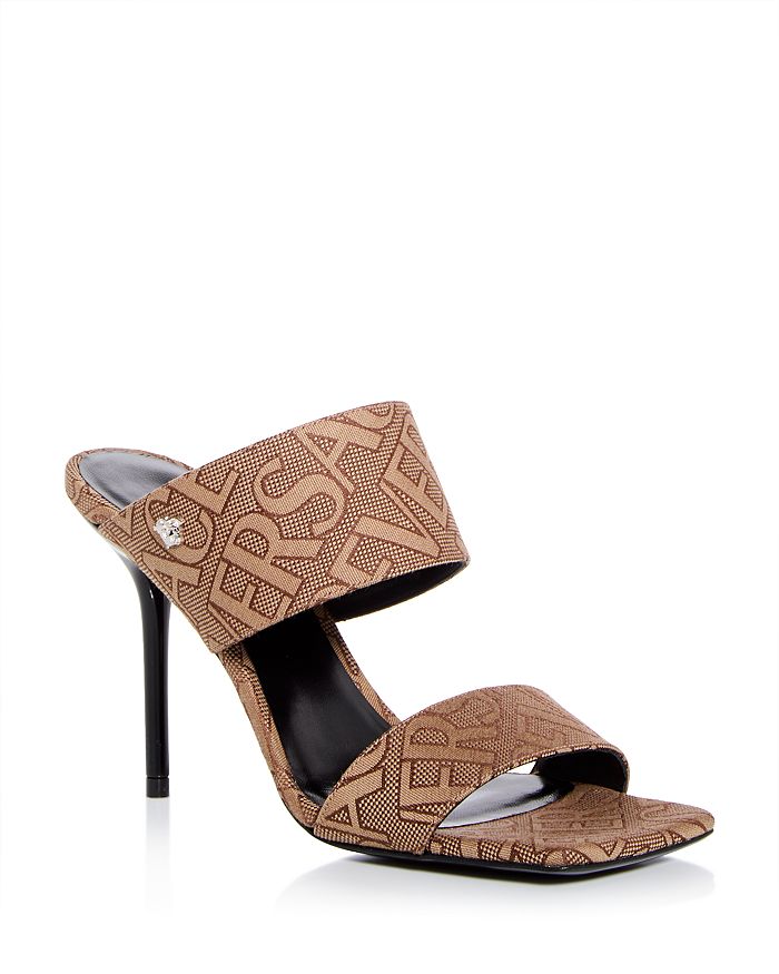 Versace Women s Logo Print High Heel Slide Sandals Bloomingdale s