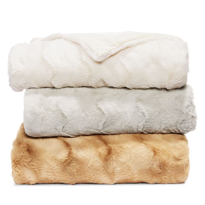 Hudson Park Collection Marble Faux Fur Throw - 100% Exclusive - Tan