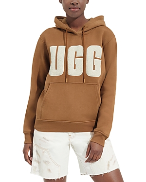 Shop Ugg Rey Fluff Logo Hoodie In Chestnut/ Plaster